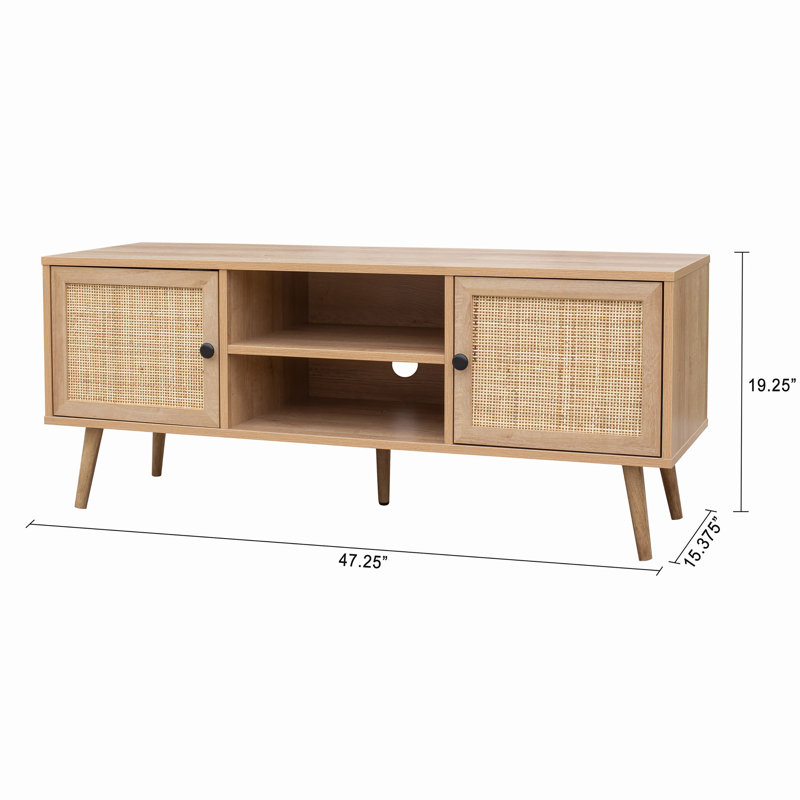 Beachcrest Home Presley Rattan Storage Media Console for TVs up to 59